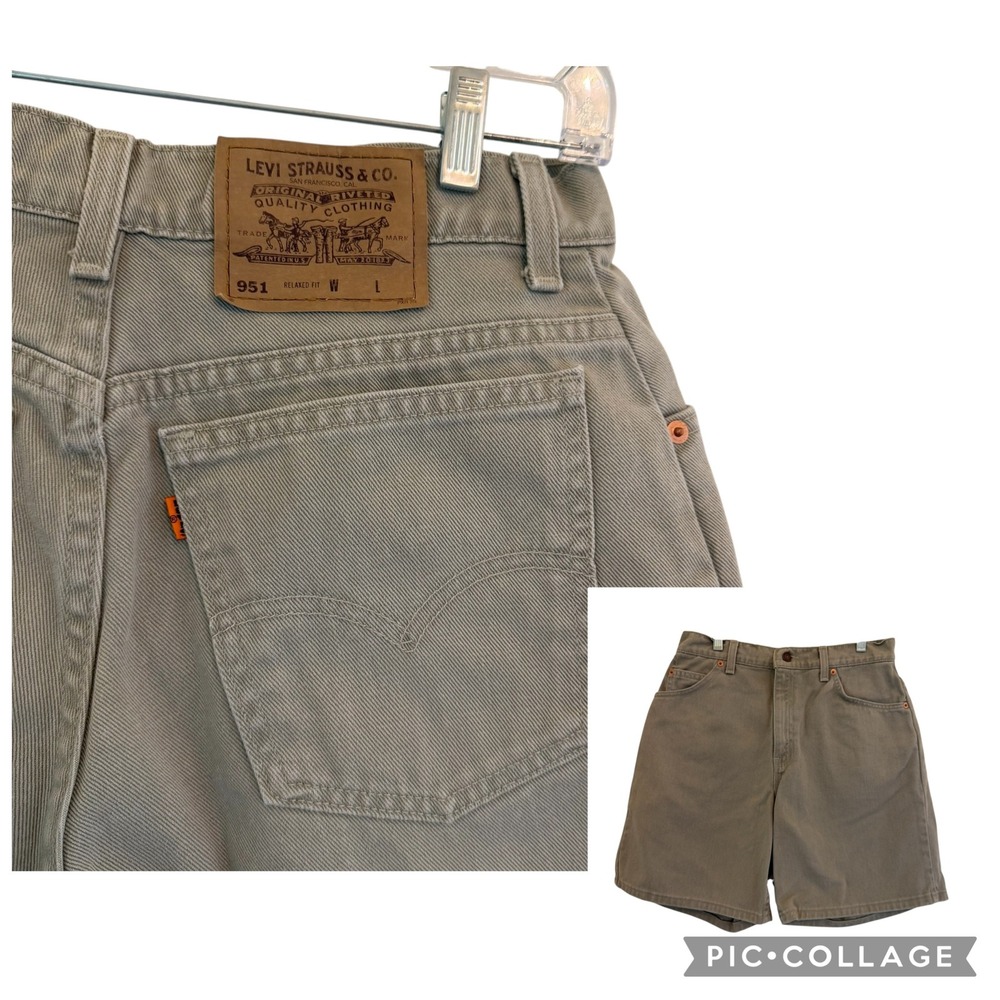 Vintage Levi's 951 Orange Tab Relaxed Fit Jean Shorts Tan Khaki USA Size 10 90s